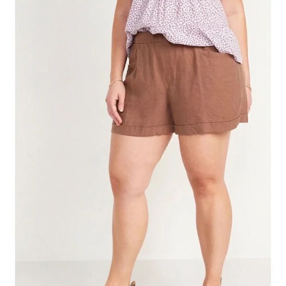 Old Navy High-Waisted Linen-Blend Shorts for Women Palm Dessert Sz XL - Picture 1 of 10